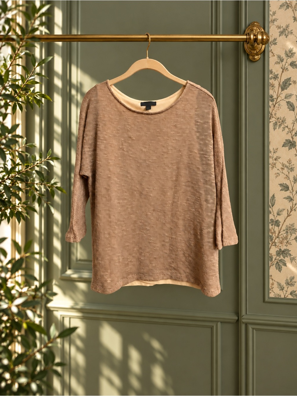 Signature Studio Beige Tan Layered-Look Knit Sweater, Medium